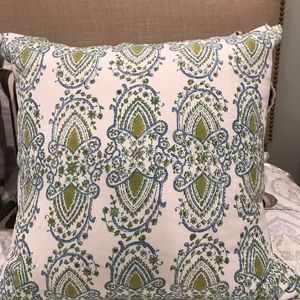 John Robshaw linen pillow green and blue peacock